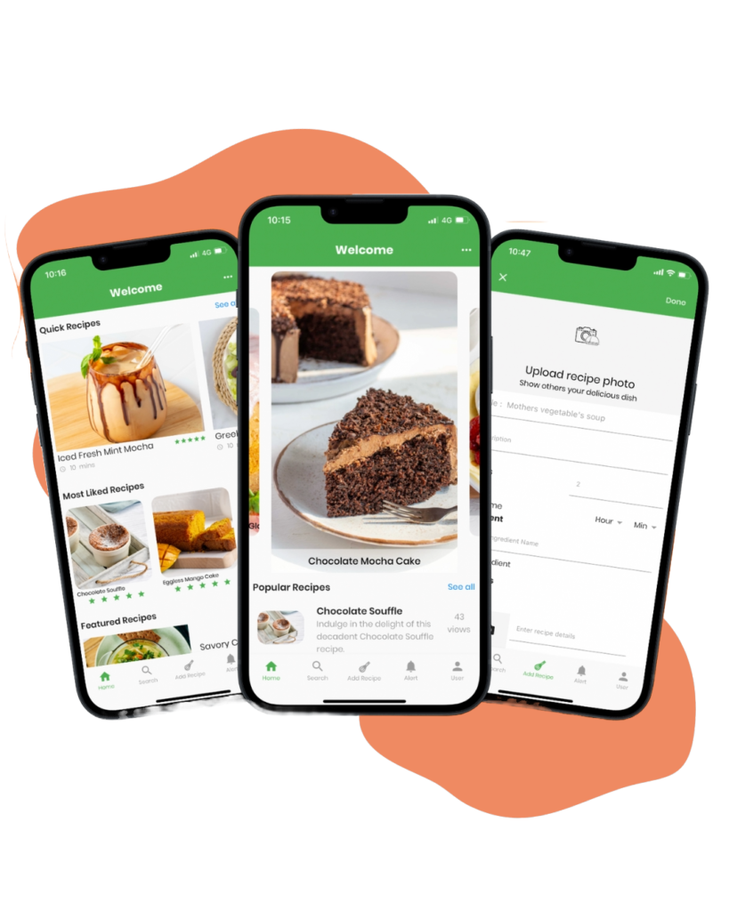 3 screenshots of Chefbite app showing recipes